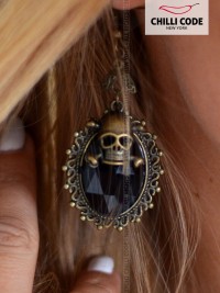 Mosazné gothic náušnice - Skull Černá